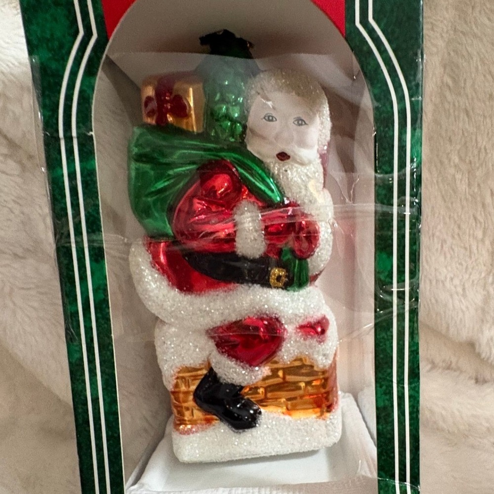 Santas Best European Style Glass Santa Chimney Christmas Ornament 1996 Vintage
